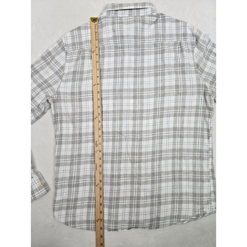 Faherty Stretch Featherweight Flannel Shirt Mens Larfe Gray Plaid Slim Fit LS - Picture 7 of 9